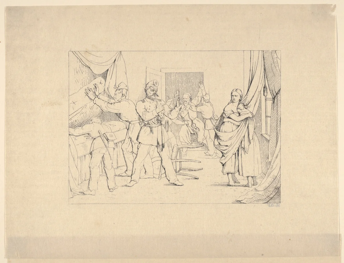 Searching for Arms (from Confederate War Etchings) by Adalbert John Volck, print, 1861-1863