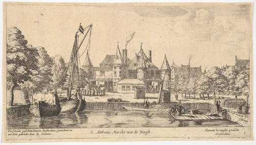S. Anthonis Marckt met de Waegh by Reinier Nooms, print, 1635-1670