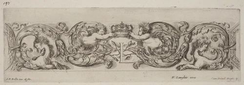 Ornamental Frieze with Letter L (Louis XIV) by Stefano della Bella, print, 1648