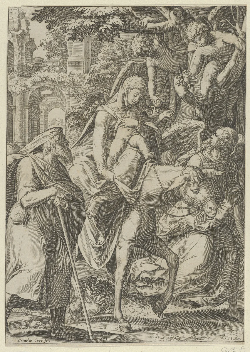 The Flight into Egypt by Cornelis Cort, print, 1571