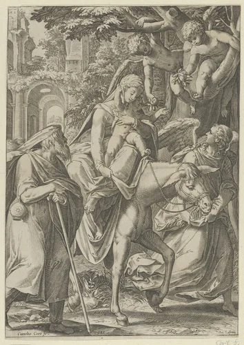 The Flight into Egypt by Cornelis Cort, print, 1571