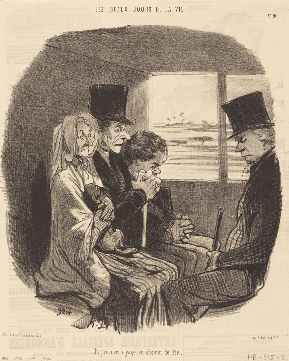 Un Premier voyage en chemin de fer by Honoré Daumier, print, 1846