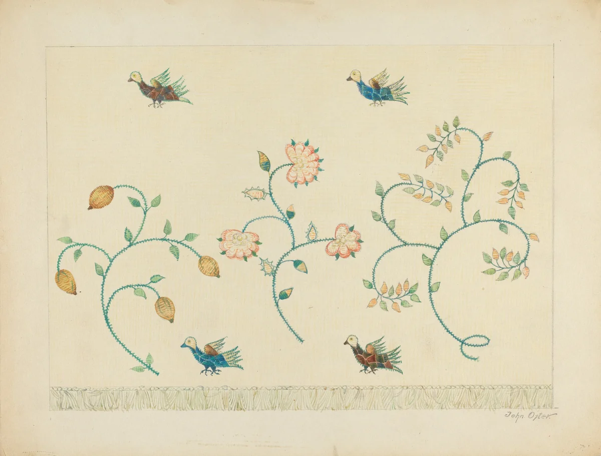 Set of Crewel Embroidered Bed Curtains by John Oster, index of american design, 1939