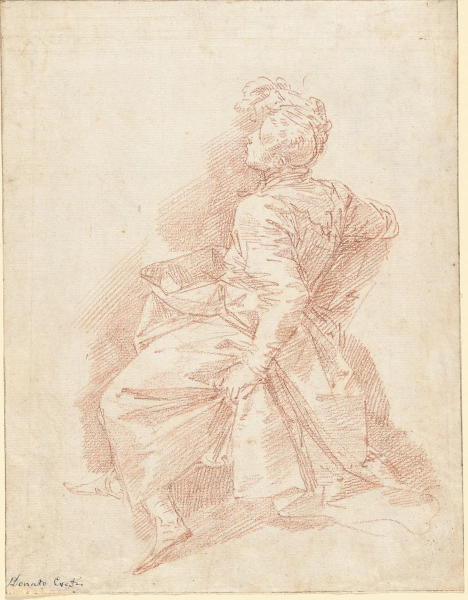 A Seated Man by Donato Creti, drawing, 1706-1716
