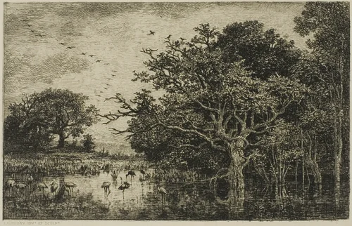 The Marsh with Storks by Charles-François Daubigny, print, 1846-1856