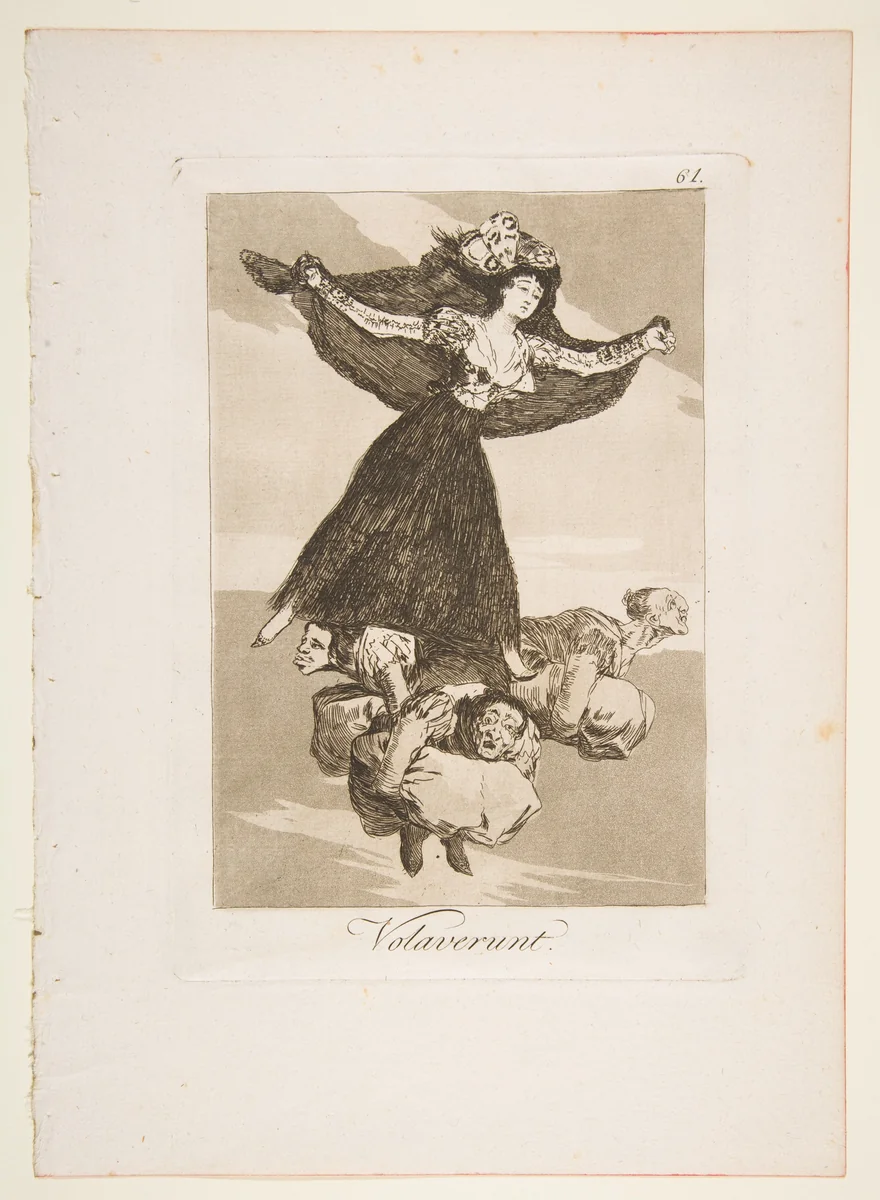 Plate 61 from "Los Caprichos": They have flown (Volaverunt) by Goya, print, 1799
