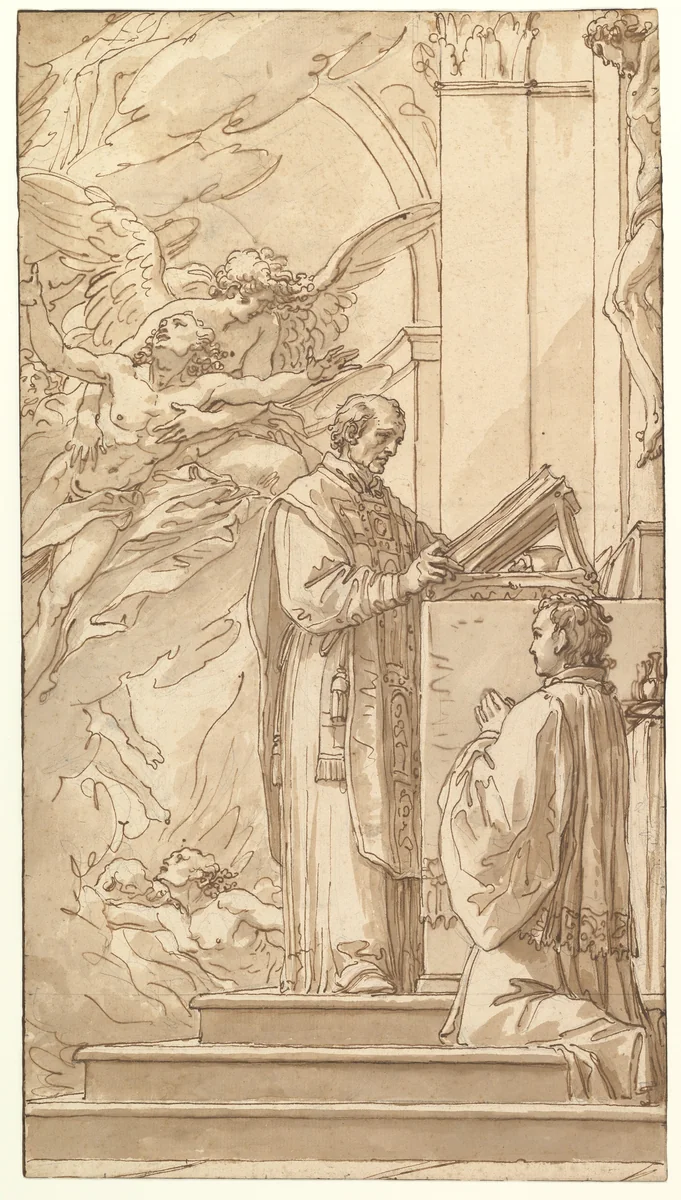 Blessed Francis Venimbeni Celebrating Mass for souls in Purgatory by Giuseppe Cades, drawing, 1750-1799