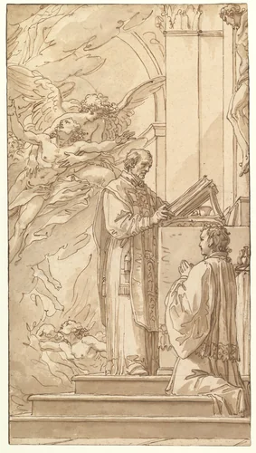 Blessed Francis Venimbeni Celebrating Mass for souls in Purgatory by Giuseppe Cades, drawing, 1750-1799