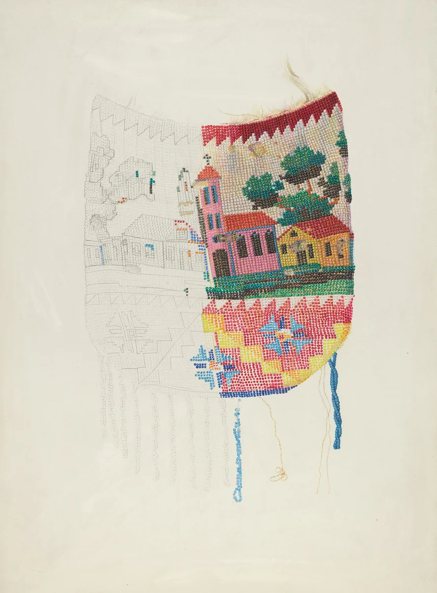Beadwork on Purse (Tech. demonstration) by Harriette Gale, index of american design, 1935-1942