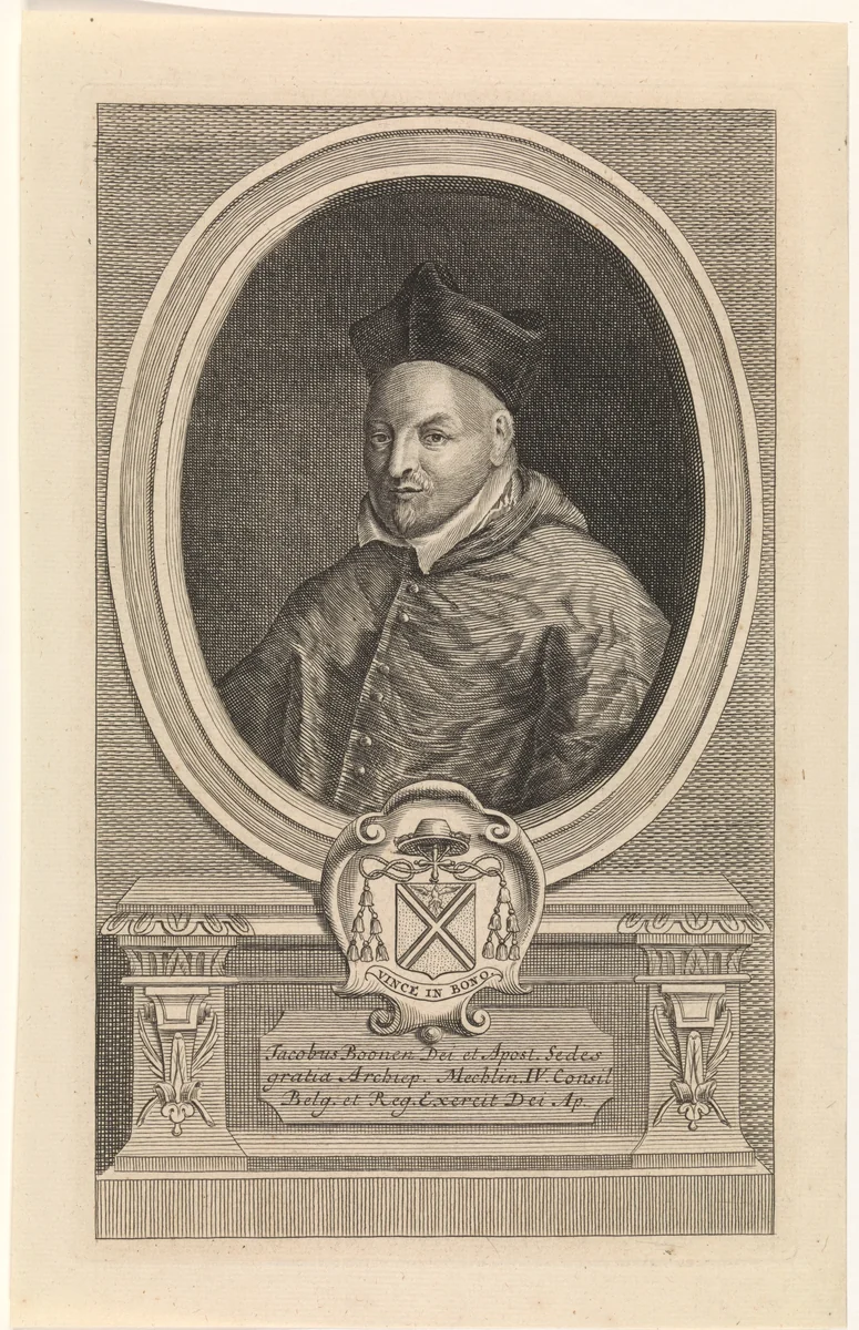 Portret van Jacob Boonen by Jan Baptist Jongelinx, print, 1710-1725