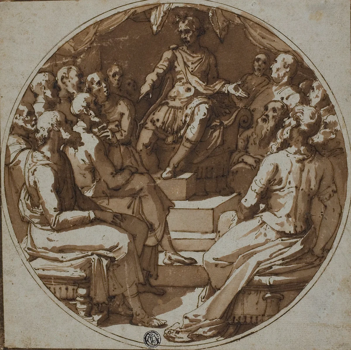 Julius Caesar Addressing Senators by Taddeo Zuccaro, drawing, 1560-1562