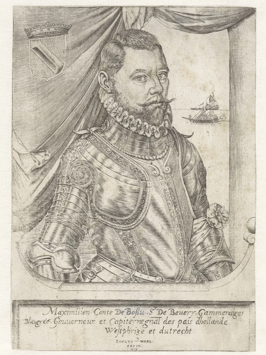 Portret van Maximiliaan de Hennin, graaf van Bossu by Unknown, print, 1573