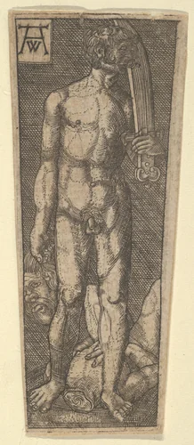 Reverse Copy of the Top of Dagger Sheath with David Holding the Head of Goliath by Heinrich Aldegrever, print, 1529-1600