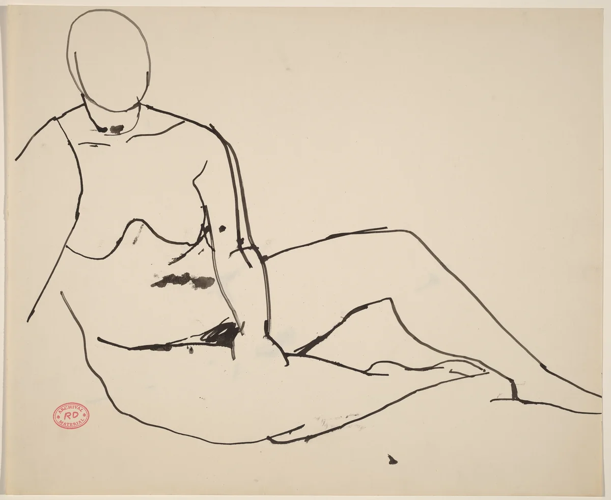 Untitled [seated female nude with left hand on right knee] by Richard Diebenkorn, drawing, 1955-1967