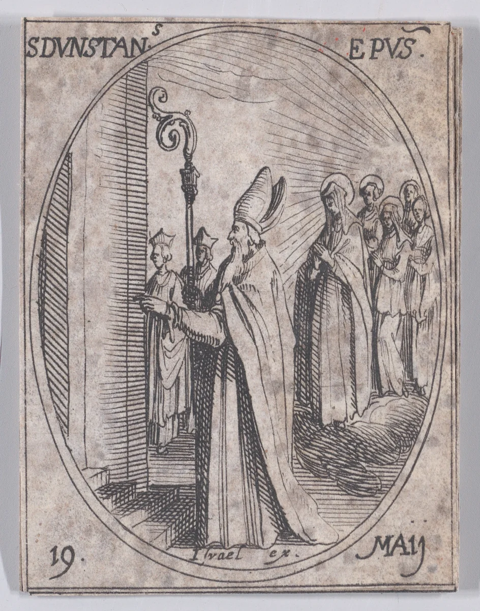 S. Dunstan, évêque (St. Dunstan, Bishop), May 19th, from "Les Images De Tous Les Saincts et Saintes de L'Année" (Images of All of the Saints and Religious Events of the Year) by Jacques Callot, print, 1636