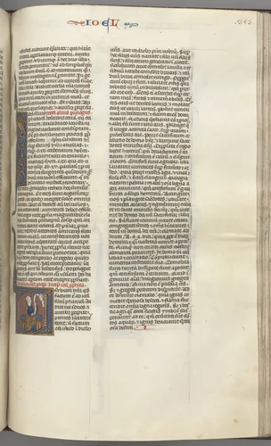 Fol. 353r, Joel, historiated initial V, Joel seated with a scroll, bust of God above by Unknown, book, 1270-1300
