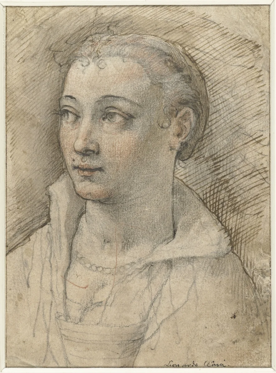 Portret van onbekende vrouw by Federico Zuccaro, drawing, 1550-1609