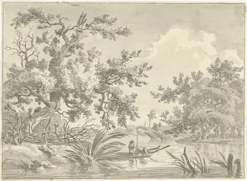 Landschap met twee vissers by Hermanus Fock, print, 1781-1822