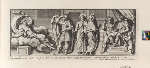 Saint Paul standing before the Proconsul, from a series of 15 plates, depicting Raphael's works for the Vatican stanze and the Sistine Chapel tapestries by Pietro Santi Bartoli, print, 1650-1670