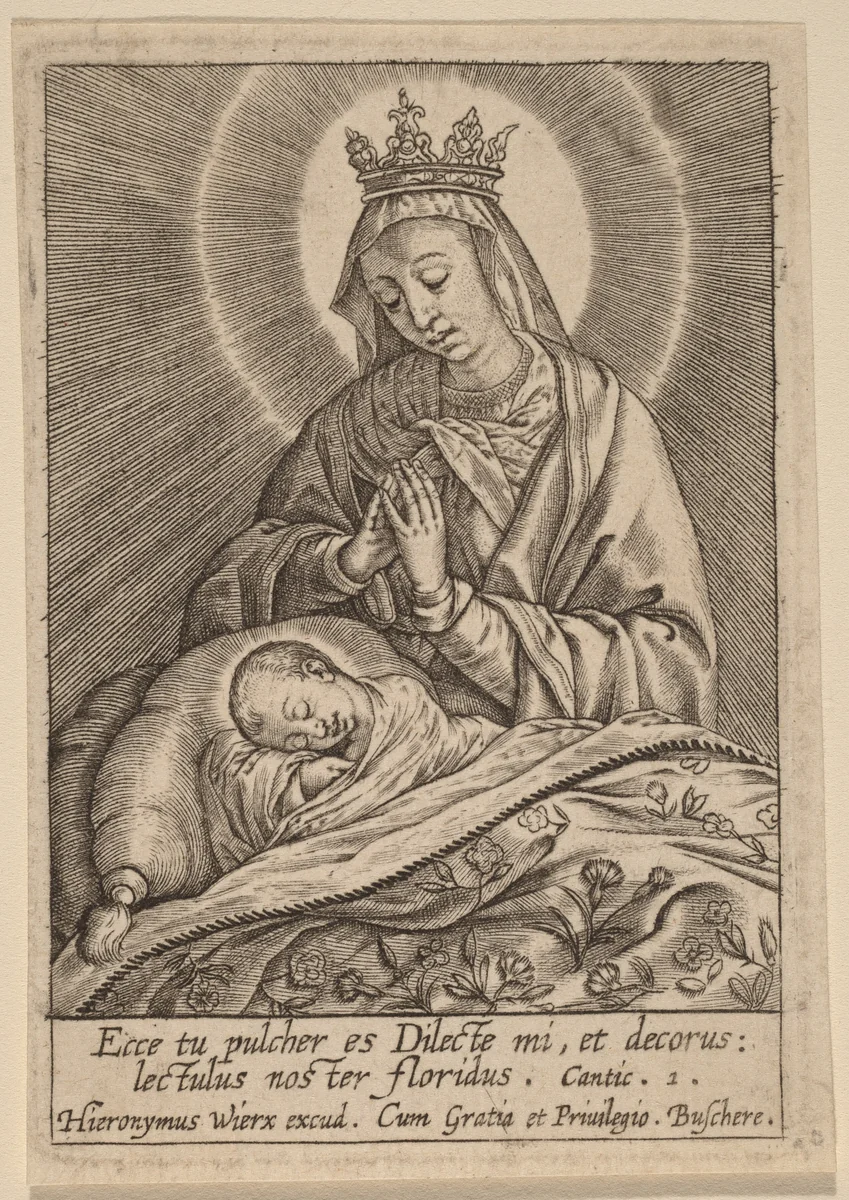 Ecce tu pulcher es Dilecte ... by Hieronymus Wierix, print, 1553-1619