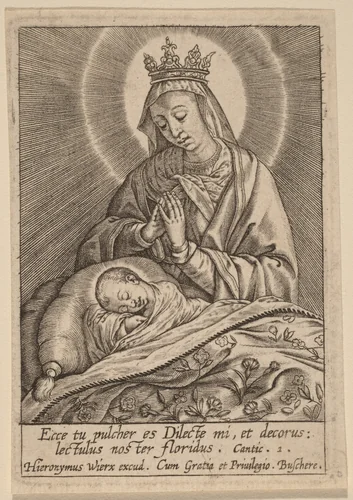 Ecce tu pulcher es Dilecte ... by Hieronymus Wierix, print, 1553-1619