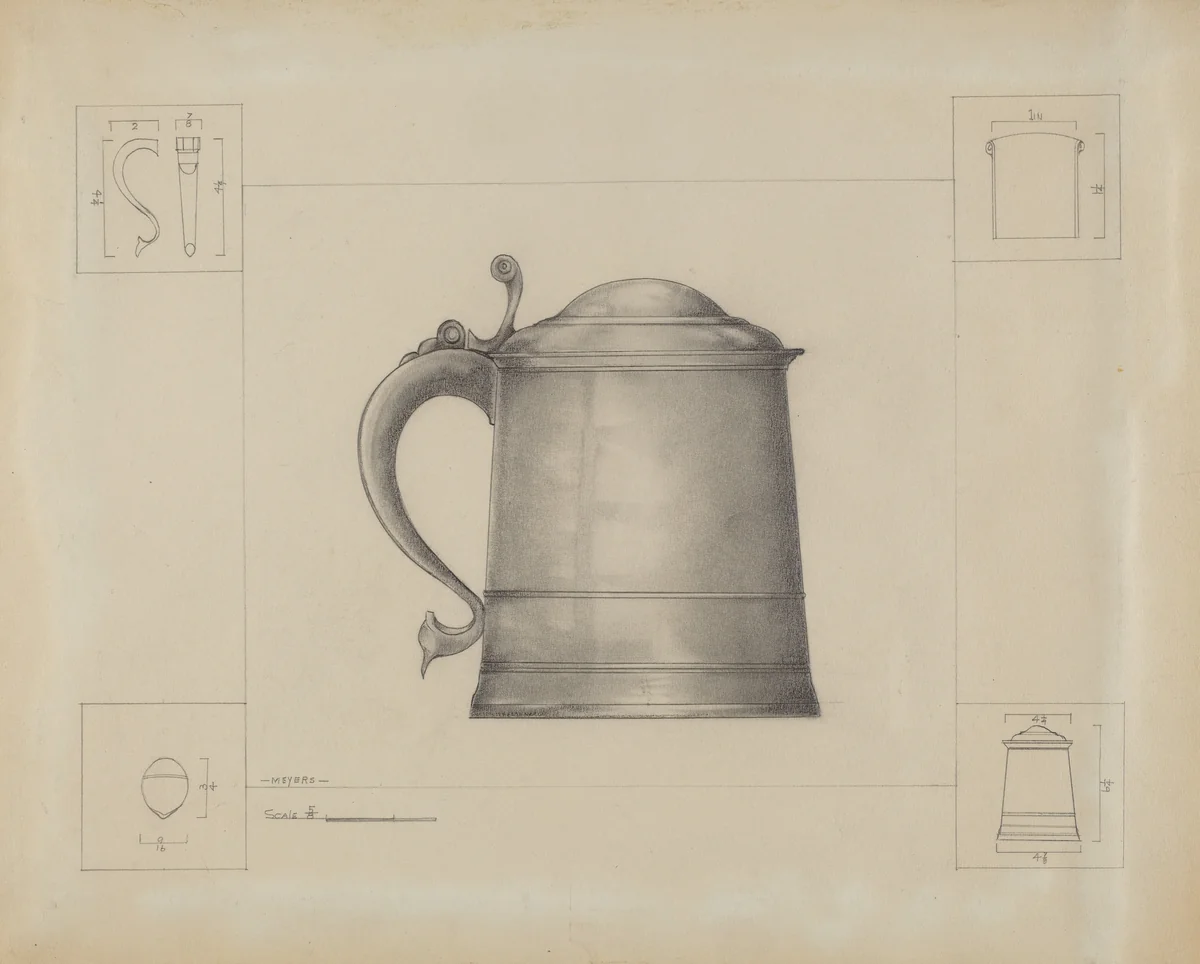 Pewter Tankard by Henry Meyers, index of american design, 1936