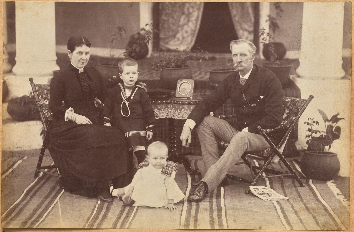 Col. Carpendale and family, Neemuch (recto, bottom) by Raja Deen Dayal, photograph, 1877-1892