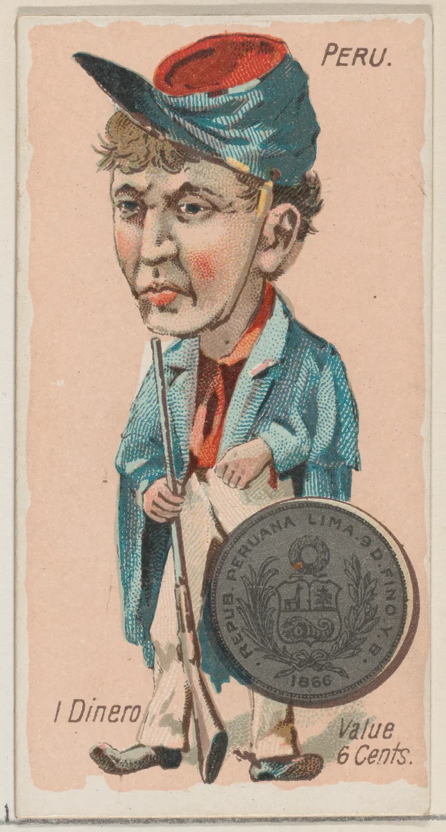 Peru, 1 Dinero, from the series Coins of All Nations (N72, variation 2) for Duke brand cigarettes by W. Duke, Sons & Co., print, 1889