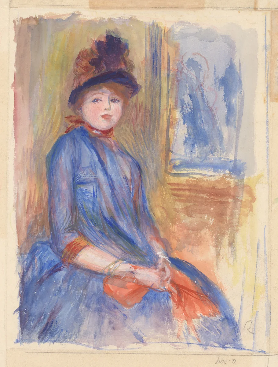 Young Girl in a Blue Dress by Auguste Renoir, drawing, 1890