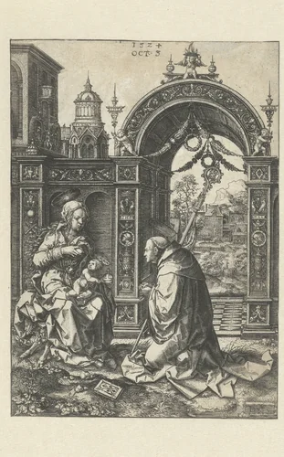 Visioen van de heilige Bernardus by Unknown, print, 1524