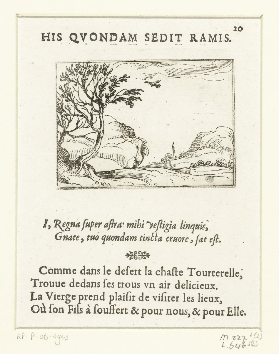 Duif in de woestijn by Jacques Callot, print, 1625-1629