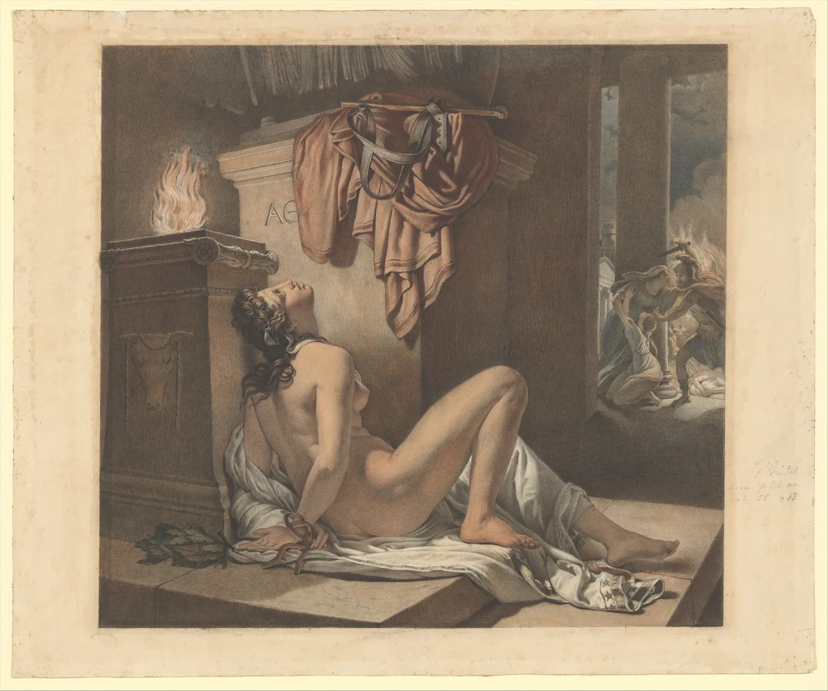 Cassandra Imploring Athena for Revenge Against Ajax by Jérôme Martin Langlois, drawing, 1810-1838