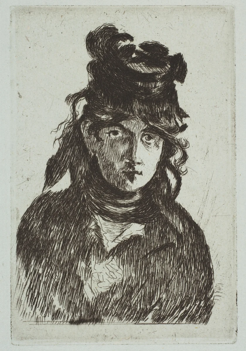 Portrait of Berthe Morisot by Edouard Manet, print, 1872-1874