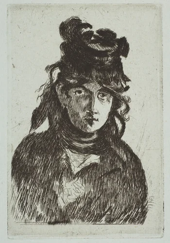 Portrait of Berthe Morisot by Edouard Manet, print, 1872-1874