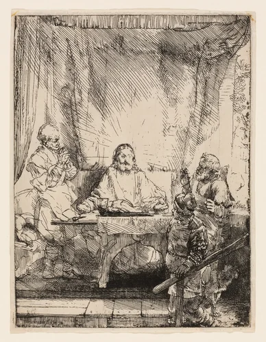 Christ at Emmaus: The Larger Plate by Rembrandt van Rijn, print, 1654