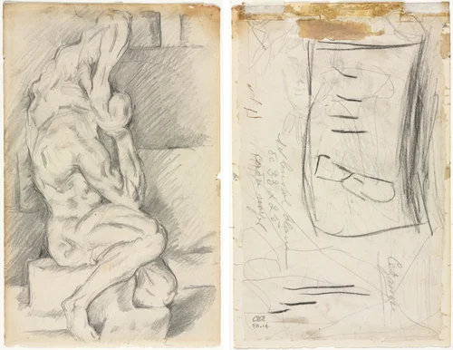 Sketch of Anatomical Sculpture (recto) Sketch of Madame Cézanne (verso) by Paul Cezanne, drawing, 1881-1884
