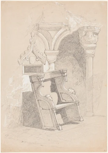 Sketch of Ruined Church Interior with Chair by John Sell Cotman, drawing, 1782-1842