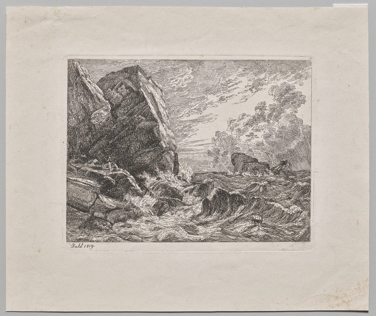 Norwegian Seacoast During a Storm by Johan Christian Clausen Dahl, print, 1819