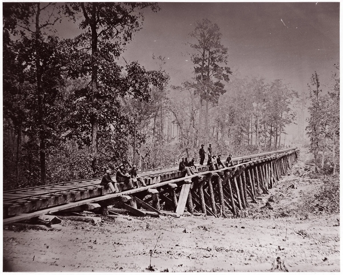 [Bridge No.2, U.S. Military Railroad to City Point, Virginia] by Andrew Joseph Russell, photograph, 1861-1865