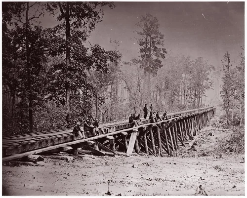 [Bridge No.2, U.S. Military Railroad to City Point, Virginia] by Andrew Joseph Russell, photograph, 1861-1865