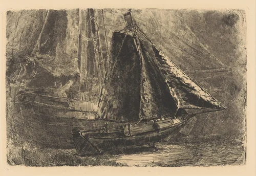 Twee zeilschepen by Barbara van Houten, print, 1877-1950