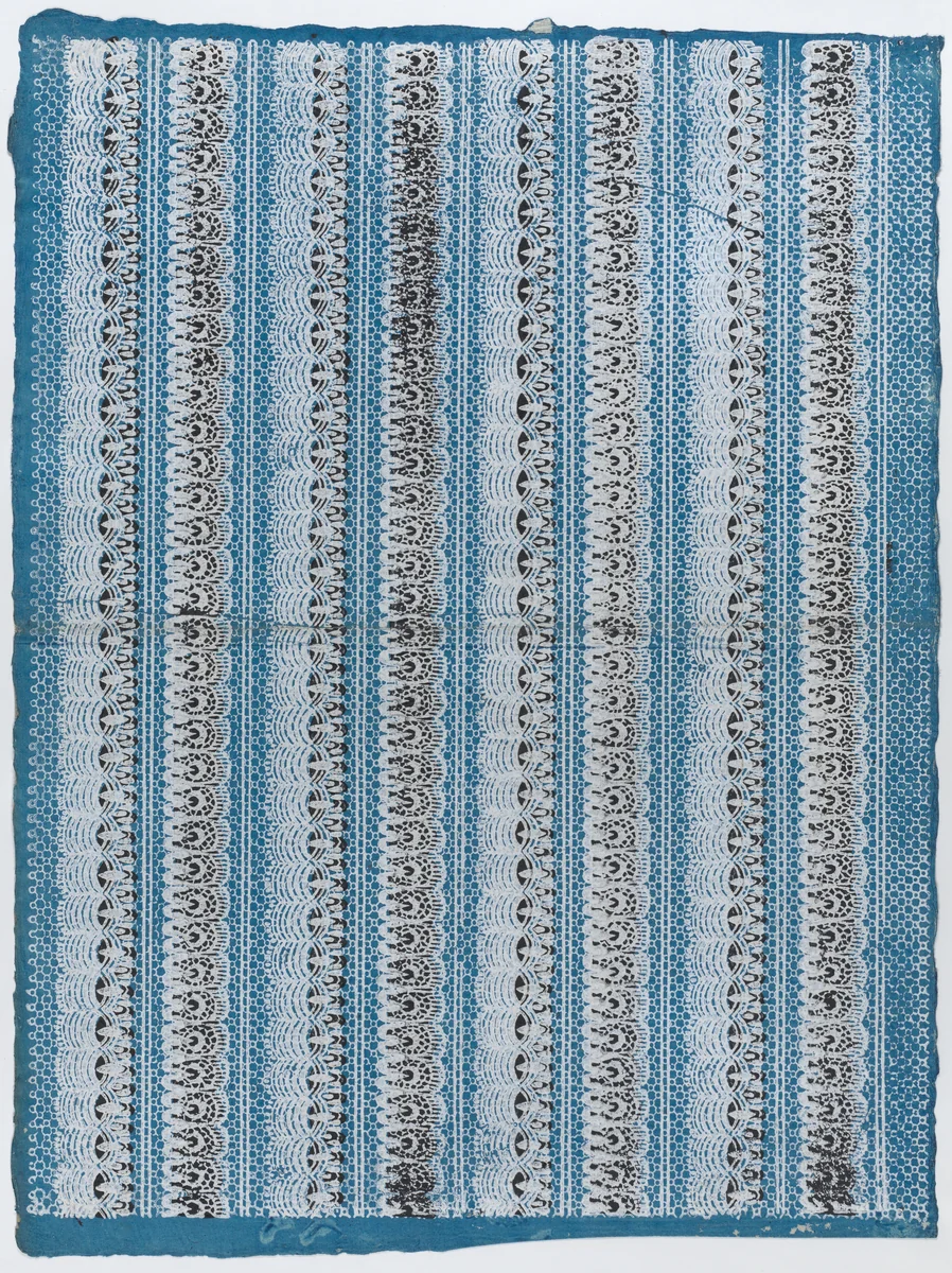 Sheet with four borders with a lace pattern by anonymous, print, 1775-1875