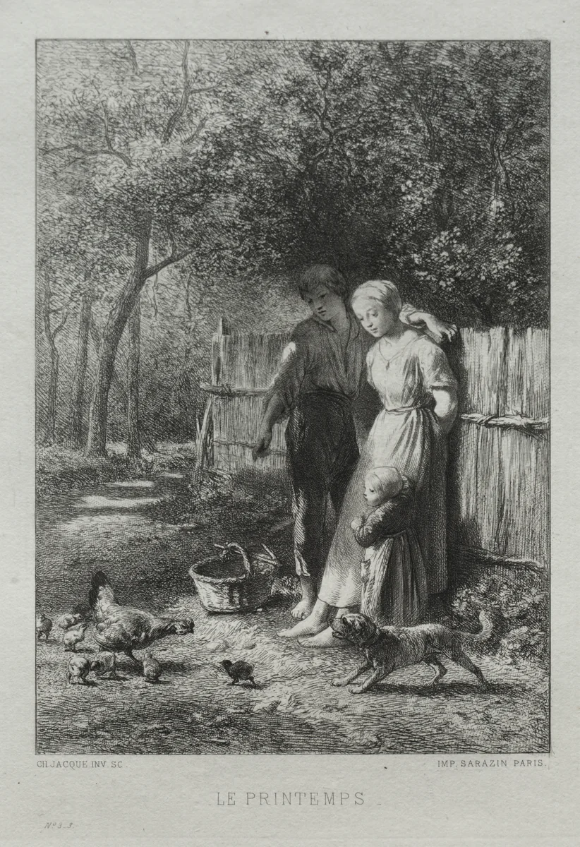 Springtime by Charles-Émile Jacque, print, 1864