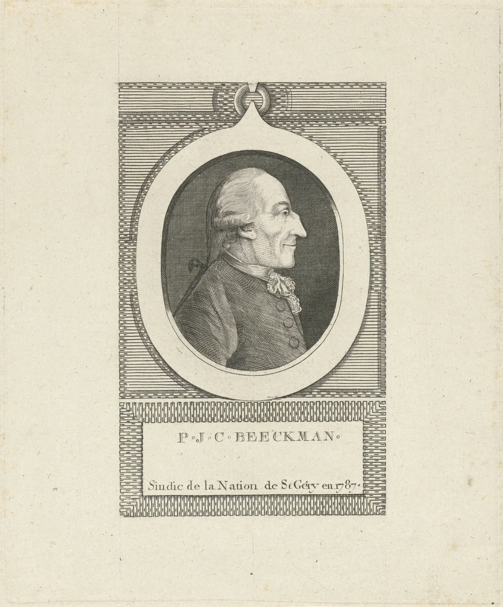 Portret van P.J.C. Beeckman by J.F. De La Rue, print, 1787