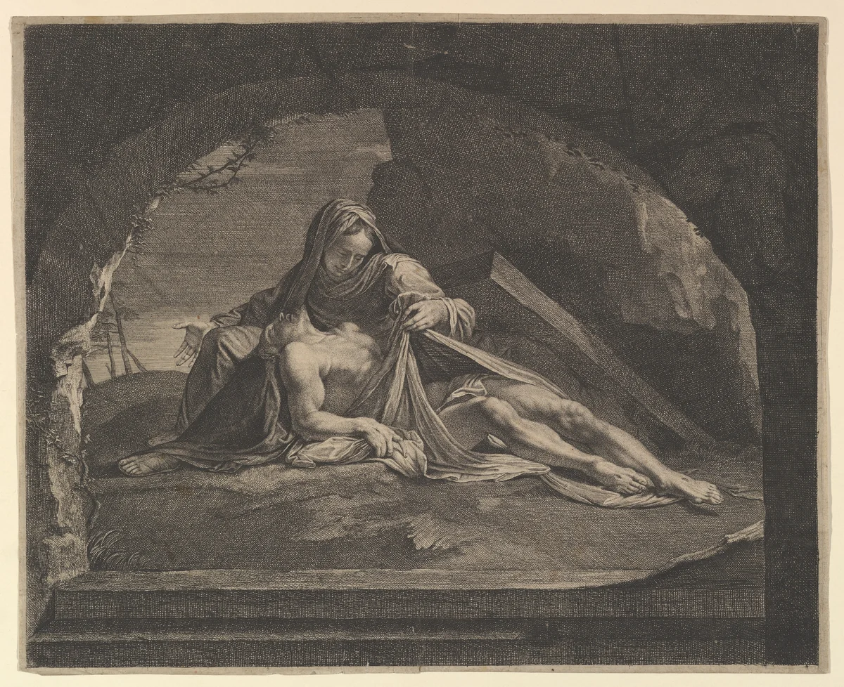 La Vierge au sepulcre by Jean Morin, print, 1605-1650