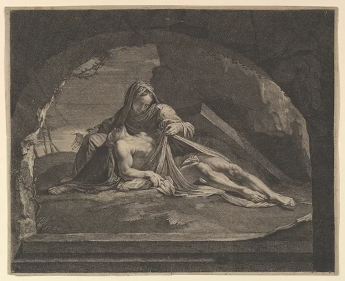La Vierge au sepulcre by Jean Morin, print, 1605-1650