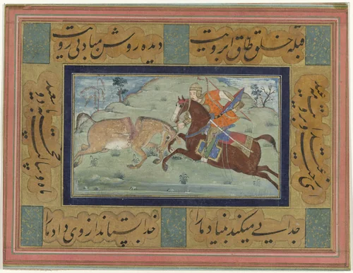 Krijger te paard doorklieft een ezel by anonymous, drawing, 1610-1630