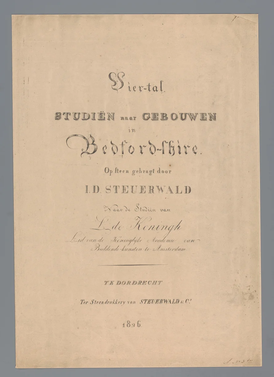 Omslag met serie huizen te Bedfordshire by Jan Dam Steuerwald, print, 1826