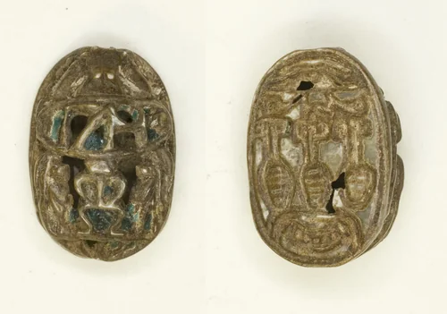Scarab: Hieroglyphs (wedjat-eye, nefer-signs, nbw-sign) by Egyptian, other, -1550--1295