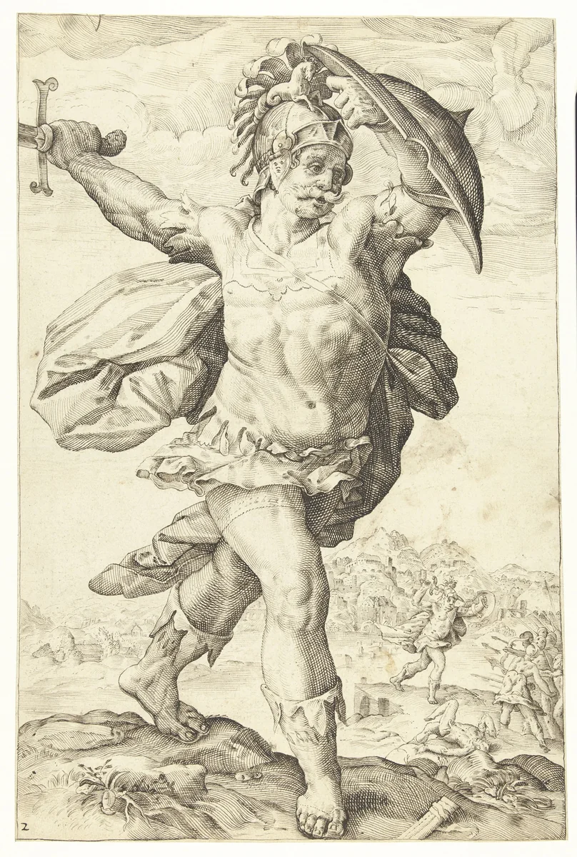 Horatius Cocles by Lucas van Haelwech, drawing, 1602